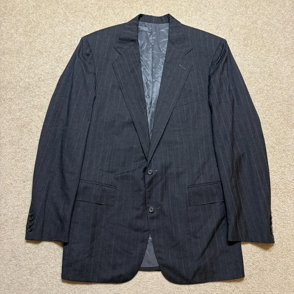Vtg Polo By Ralph Lauren Blazer Mens 42 Gray Wool Pinstripe Suit Jacket 80s